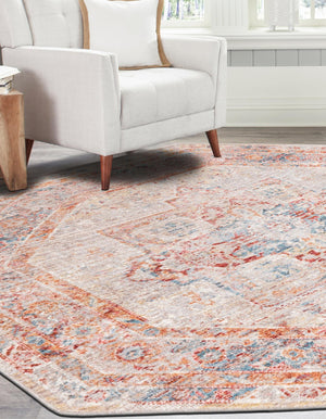 Multicolor 3' 11 x 3' 11 Noble Octagon Area Rug 100% Polyester Traditional Distressed Classic Contemporary Carpet for Home Decor for Sale at Rug Engine