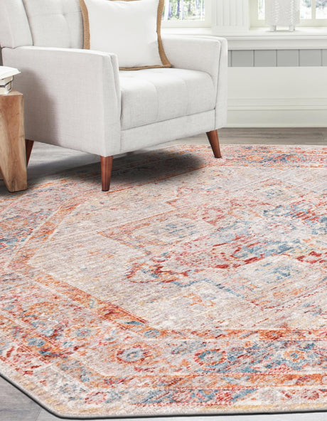 Multicolor 3' 11 x 3' 11 Noble Octagon Area Rug 100% Polyester Traditional Distressed Classic Contemporary Carpet for Home Decor for Sale at Rug Engine