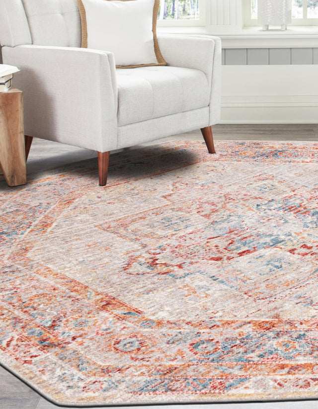 Multicolor 3' 11 x 3' 11 Noble Octagon Area Rug 100% Polyester Traditional Distressed Classic Contemporary Carpet for Home Decor for Sale at Rug Engine