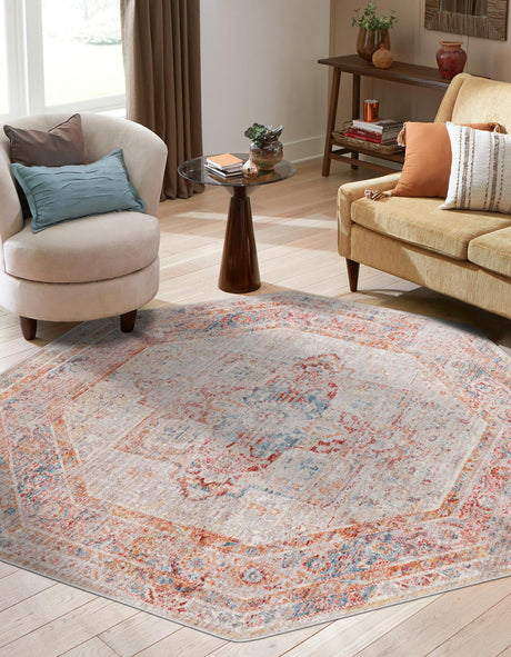 Multicolor 3' 11 x 3' 11 Noble Octagon Area Rug 100% Polyester Traditional Distressed Classic Contemporary Carpet for Home Decor for Sale at Rug Engine