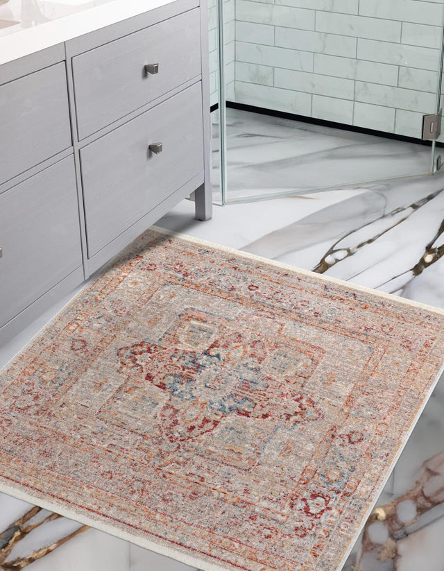 Multicolor 3' 3 x 3' 3 Noble Square Area Rug 100% Polyester Traditional Distressed Classic Contemporary Carpet for Home Decor for Sale at Rug Engine