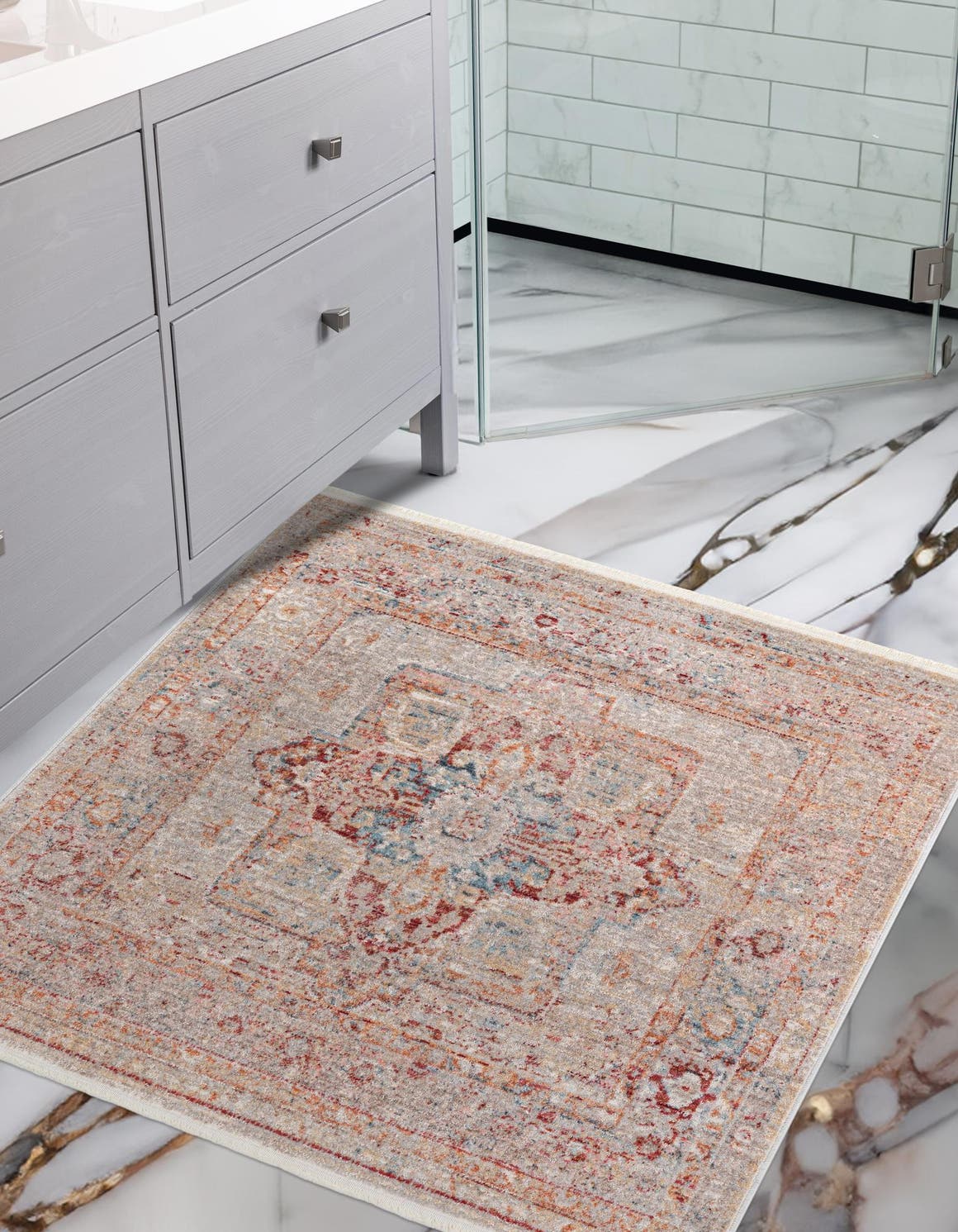 Multicolor 3' 11 x 3' 11 Noble Square Area Rug 100% Polyester Traditional Distressed Classic Contemporary Carpet for Home Decor for Sale at Rug Engine