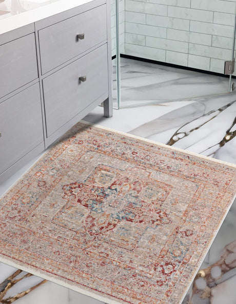 Multicolor 3' 11 x 3' 11 Noble Square Area Rug 100% Polyester Traditional Distressed Classic Contemporary Carpet for Home Decor for Sale at Rug Engine