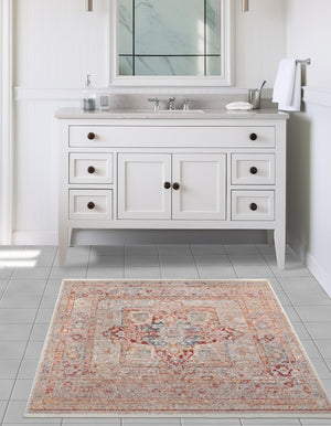 Multicolor 3' 3 x 3' 3 Noble Square Area Rug 100% Polyester Traditional Distressed Classic Contemporary Carpet for Home Decor for Sale at Rug Engine