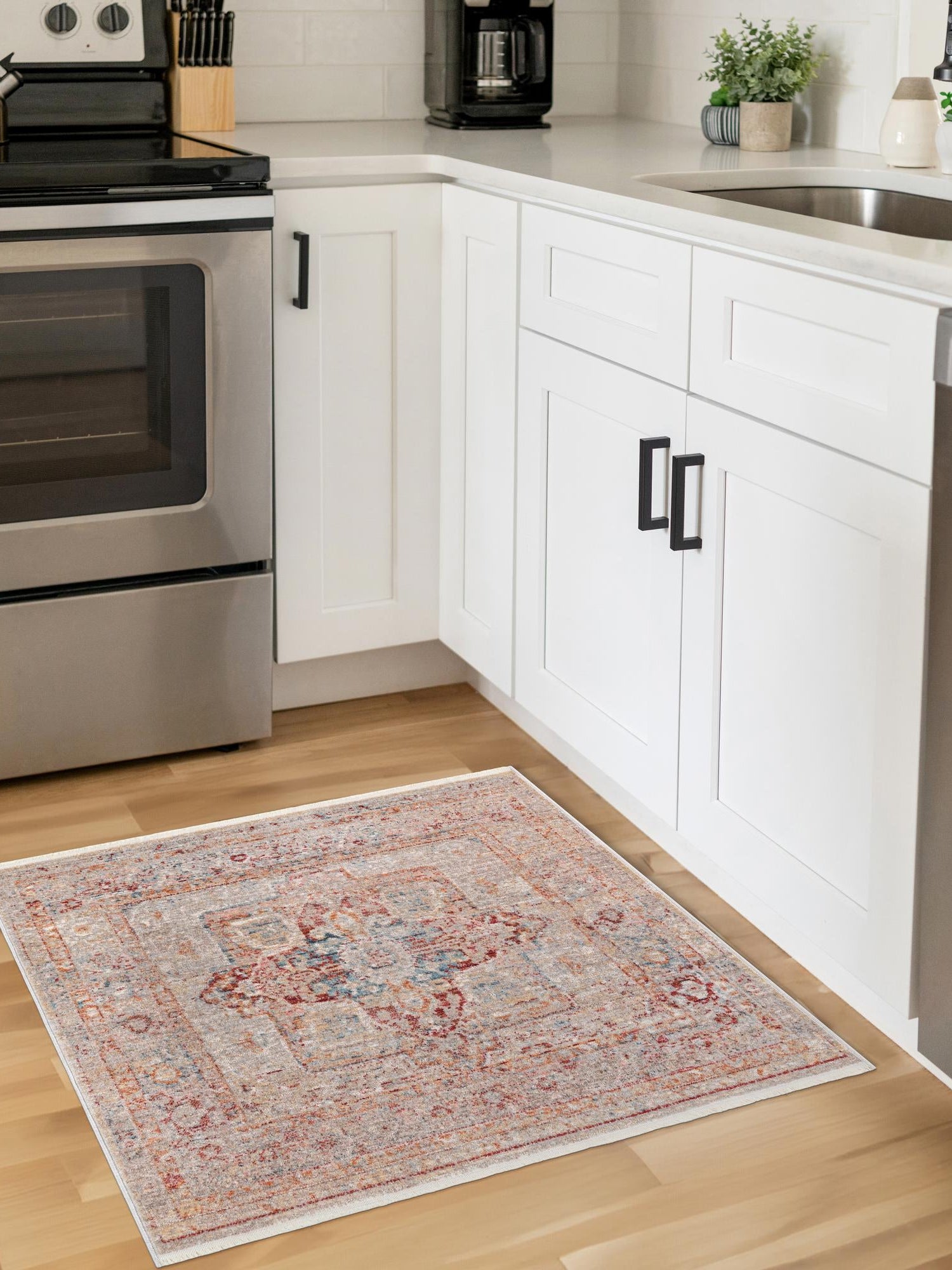 Multicolor 3' 11 x 3' 11 Noble Square Area Rug 100% Polyester Traditional Distressed Classic Contemporary Carpet for Home Decor for Sale at Rug Engine