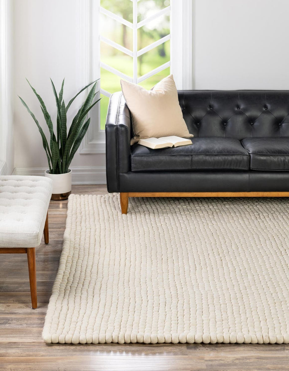 Ivory 10' x 10' Felt Ball Square Area Rug Stunning All Natural 100% Wo ...