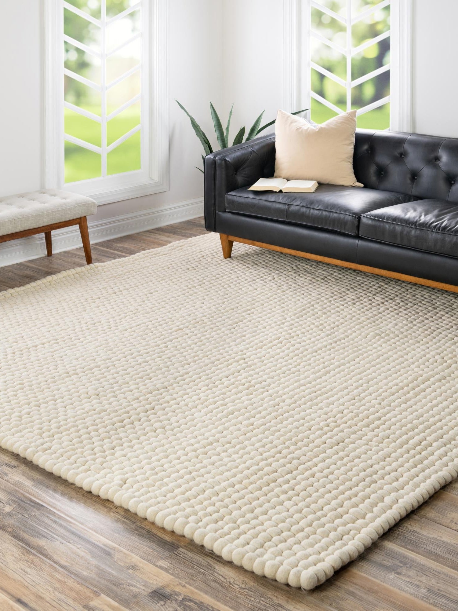 Ivory 7' 10 x 7' 10 Felt Ball Square Area Rug Stunning All Natural 100% Wool Luxury Hand Woven Carpet for Modern Home Interiors Soft Touch Marshmallow Rug for Sale at Rug Engine