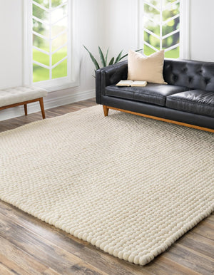Ivory 7' 10 x 7' 10 Felt Ball Square Area Rug Stunning All Natural 100% Wool Luxury Hand Woven Carpet for Modern Home Interiors Soft Touch Marshmallow Rug for Sale at Rug Engine