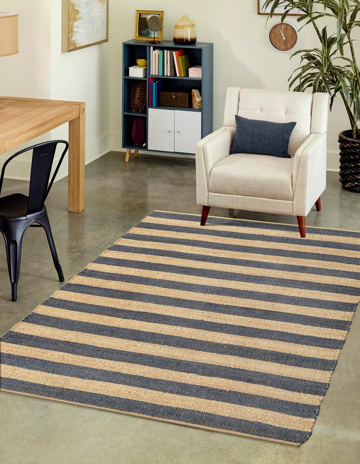 Navy Ivory 7' 10 x 10' Braided Jute Rectangle Area Rug 100% Jute Hand Braided Natural Eco-Friendly Boho Style Carpet for Living Rooms Dining Office Space Dorms for Sale at Rug Engine