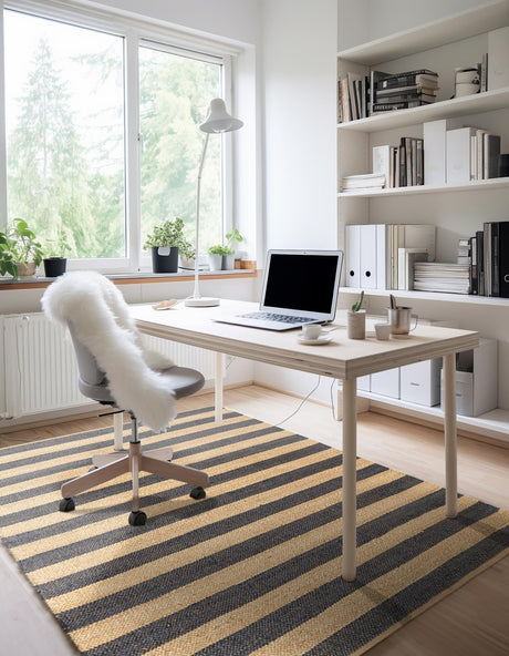 Navy Ivory 4' 1 x 6' 1 Braided Jute Rectangle Area Rug 100% Jute Hand Braided Natural Eco-Friendly Boho Style Carpet for Living Rooms Dining Office Space Dorms for Sale at Rug Engine