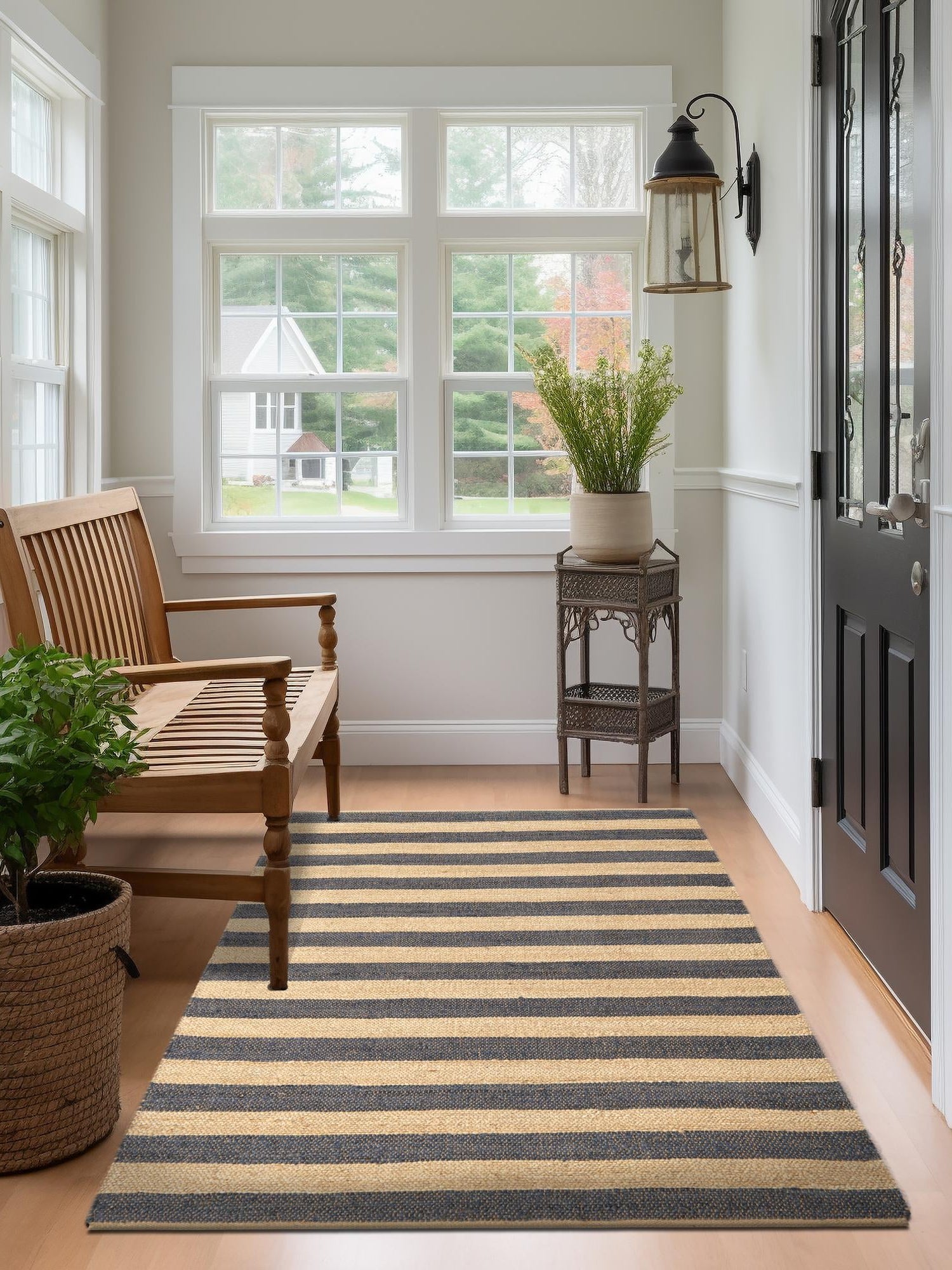 Navy Ivory 2' 2 x 3' 1 Braided Jute Rectangle Area Rug 100% Jute Hand Braided Natural Eco-Friendly Boho Style Carpet for Living Rooms Dining Office Space Dorms for Sale at Rug Engine