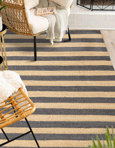 Navy Ivory 5' 1 x 8' Braided Jute Rectangle Area Rug 100% Jute Hand Braided Natural Eco-Friendly Boho Style Carpet for Living Rooms Dining Office Space Dorms for Sale at Rug Engine