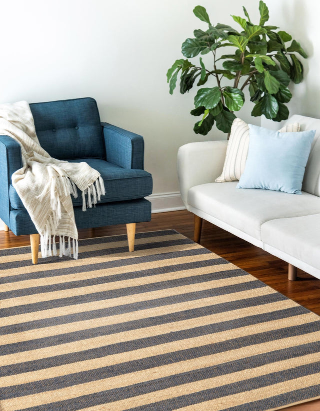 Navy Ivory 4' 1 x 6' 1 Braided Jute Rectangle Rug