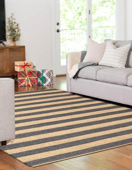 Navy Ivory 5' 1 x 8' Braided Jute Rectangle Area Rug 100% Jute Hand Braided Natural Eco-Friendly Boho Style Carpet for Living Rooms Dining Office Space Dorms for Sale at Rug Engine