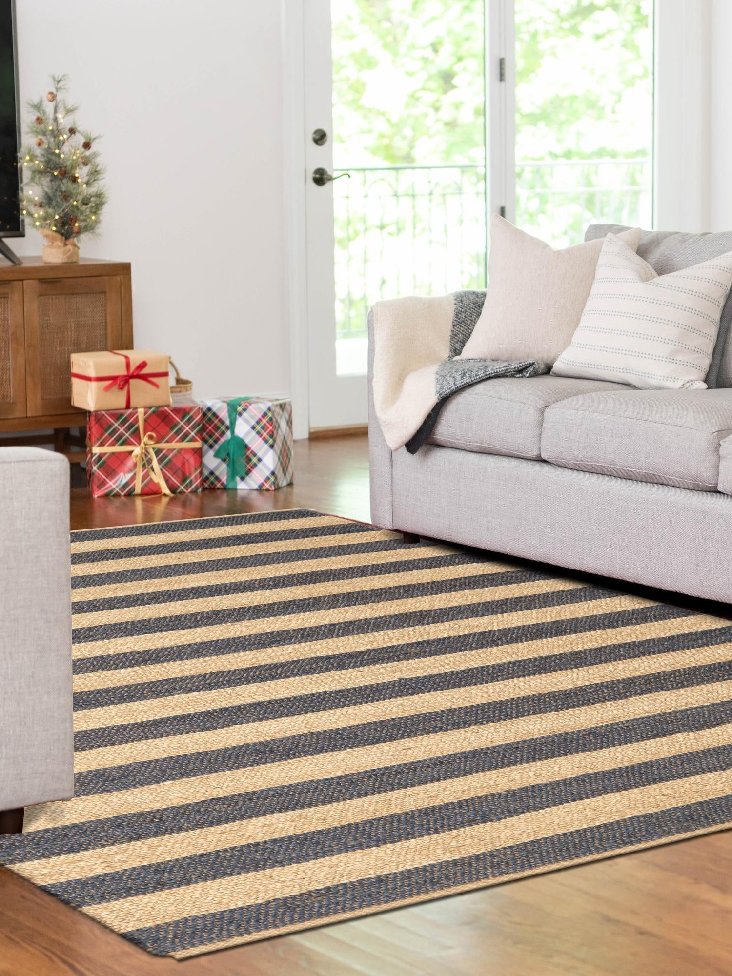 Navy Ivory 6' 1 x 9' Braided Jute Rectangle Area Rug 100% Jute Hand Braided Natural Eco-Friendly Boho Style Carpet for Living Rooms Dining Office Space Dorms for Sale at Rug Engine