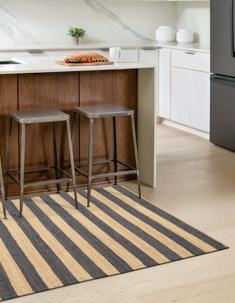 Navy Ivory 4' 1 x 6' 1 Braided Jute Rectangle Area Rug 100% Jute Hand Braided Natural Eco-Friendly Boho Style Carpet for Living Rooms Dining Office Space Dorms for Sale at Rug Engine