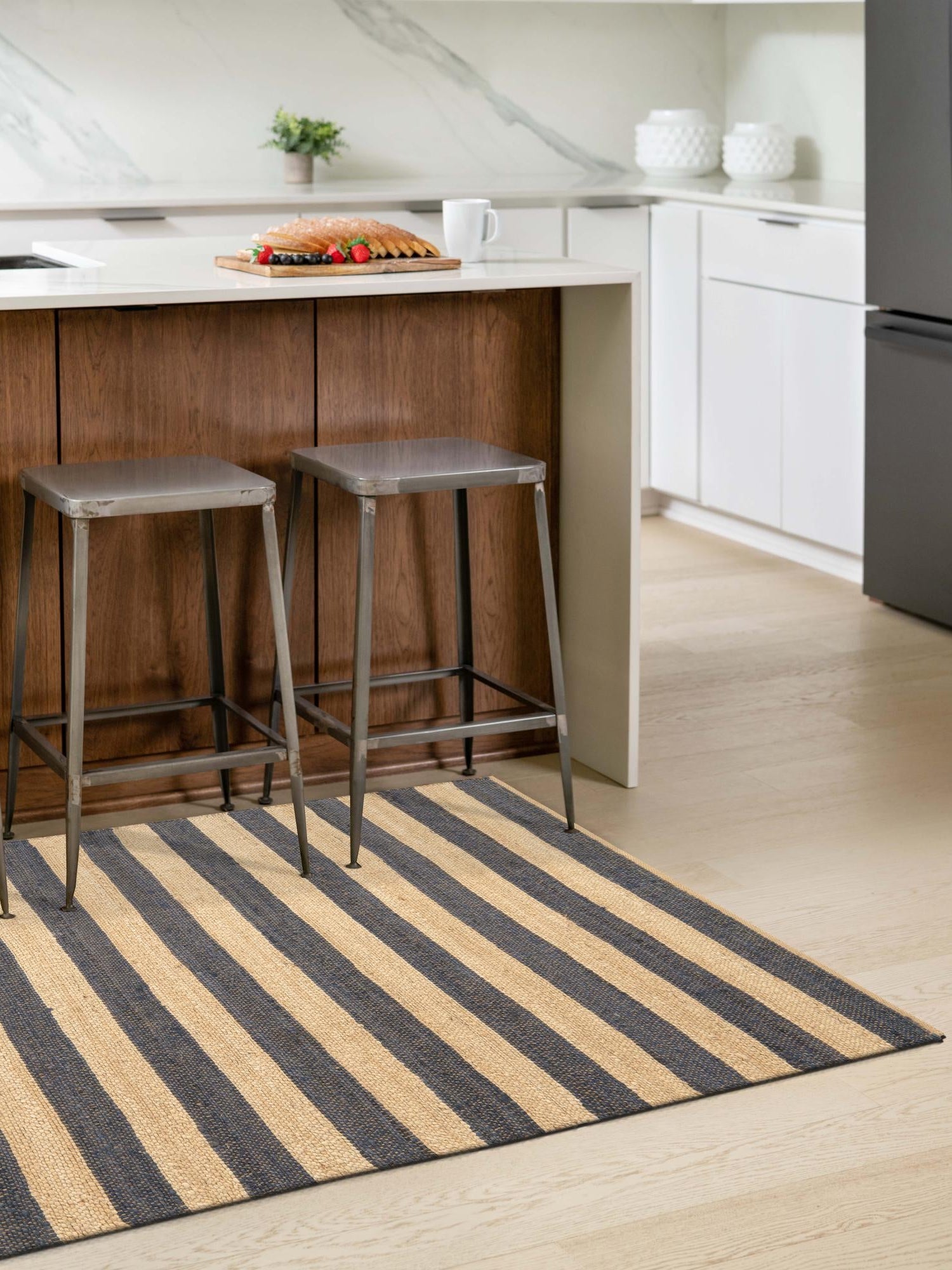 Navy Ivory 9' x 12' Braided Jute Rectangle Area Rug 100% Jute Hand Braided Natural Eco-Friendly Boho Style Carpet for Living Rooms Dining Office Space Dorms for Sale at Rug Engine