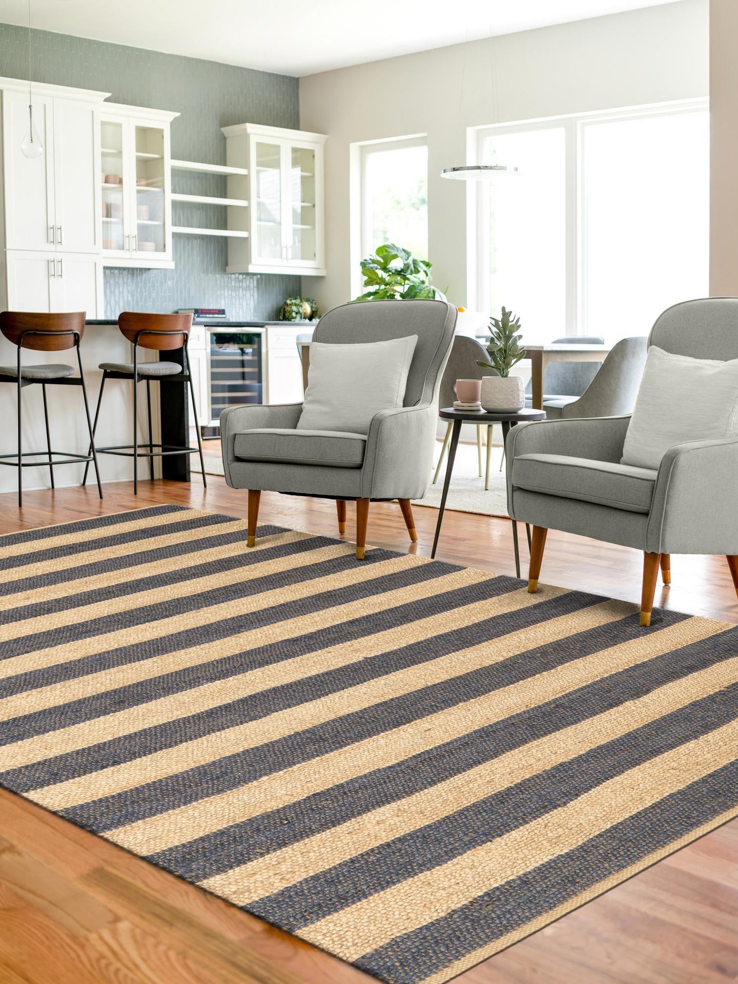 Navy Ivory 10' x 14' 1 Braided Jute Rectangle Area Rug 100% Jute Hand Braided Natural Eco-Friendly Boho Style Carpet for Living Rooms Dining Office Space Dorms for Sale at Rug Engine