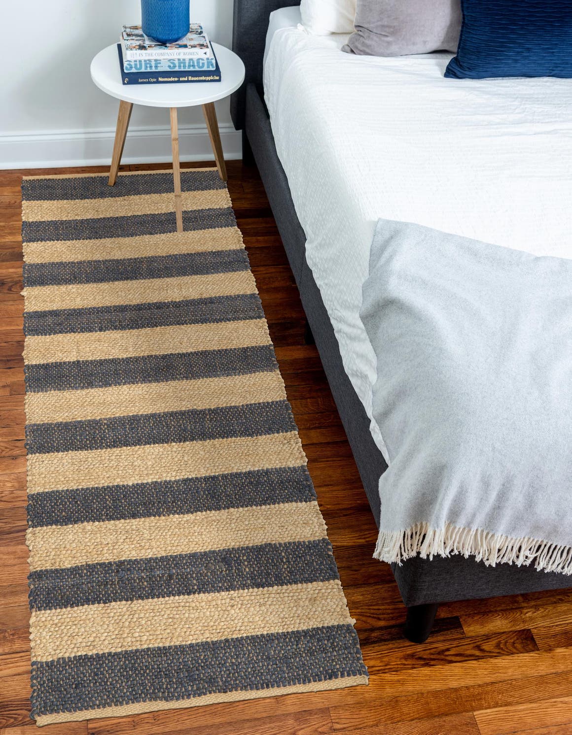 Navy Ivory 2' 7 x 10' Braided Jute Runner Area Rug 100% Jute Hand Braided Natural Eco-Friendly Boho Style Carpet for Living Rooms Dining Office Space Dorms for Sale at Rug Engine