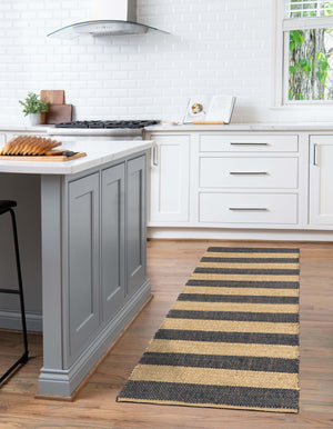 Navy Ivory 3' x 12' Braided Jute Runner Rug