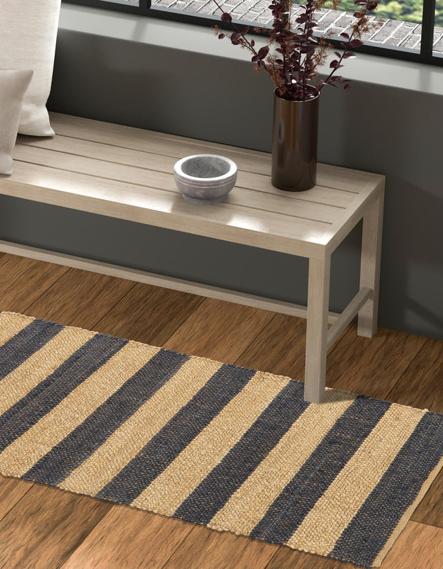 Navy Ivory 2' 2 x 6' 1 Braided Jute Runner Rug