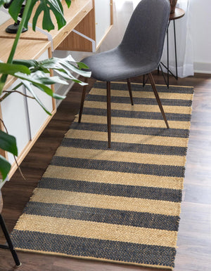 Navy Ivory 2' 2 x 6' 1 Braided Jute Runner Rug