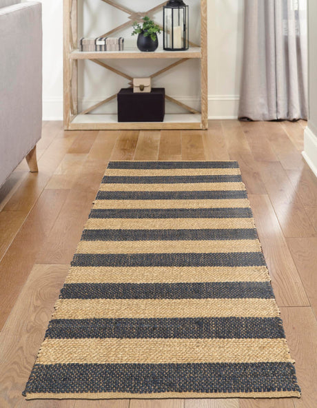Navy Ivory 2' 7 x 12' Braided Jute Runner Area Rug 100% Jute Hand Braided Natural Eco-Friendly Boho Style Carpet for Living Rooms Dining Office Space Dorms for Sale at Rug Engine
