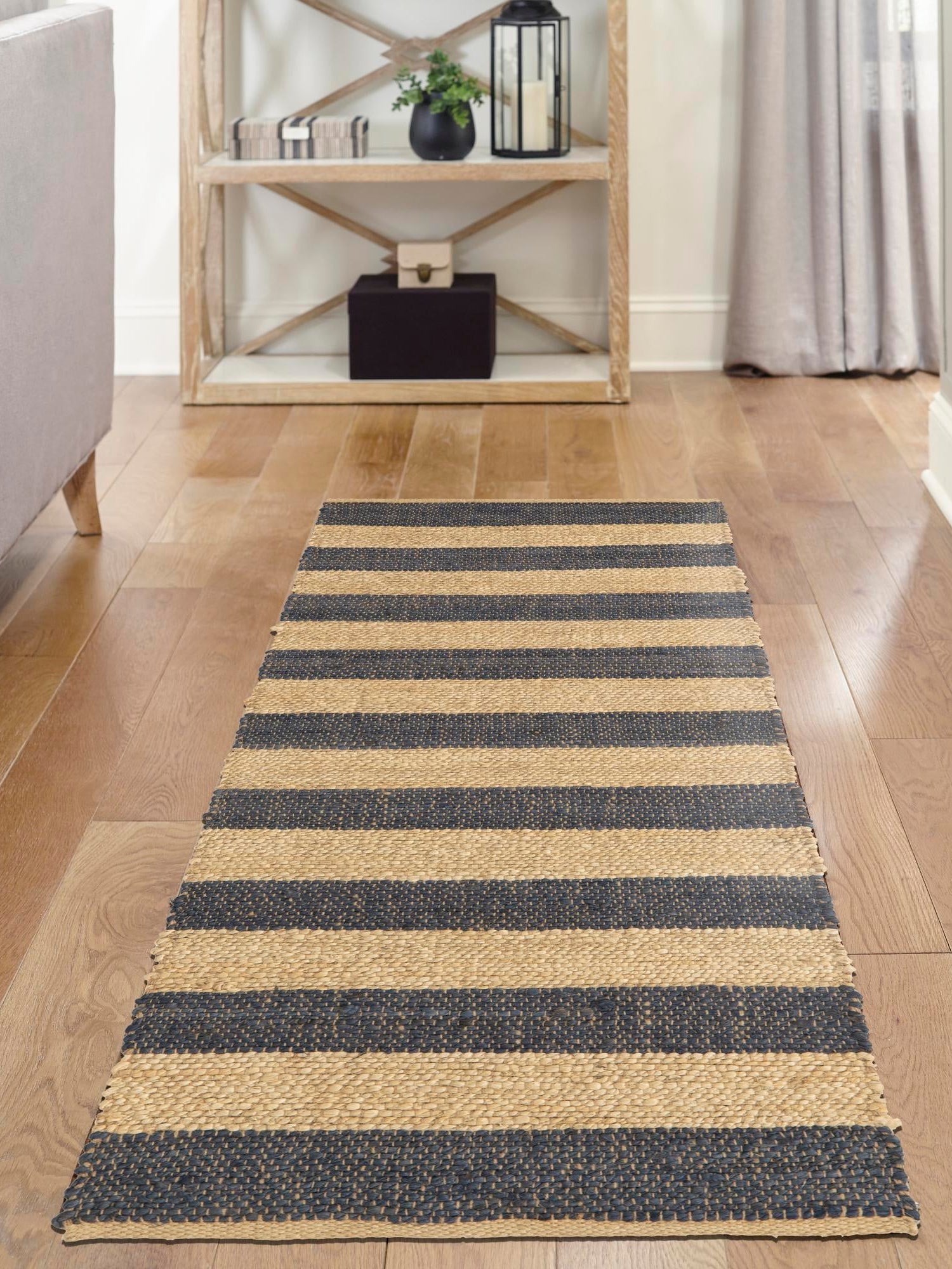Navy Ivory 2' 7 x 10' Braided Jute Runner Area Rug 100% Jute Hand Braided Natural Eco-Friendly Boho Style Carpet for Living Rooms Dining Office Space Dorms for Sale at Rug Engine