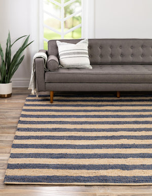Navy Ivory 8' x 8' Braided Jute Square Rug