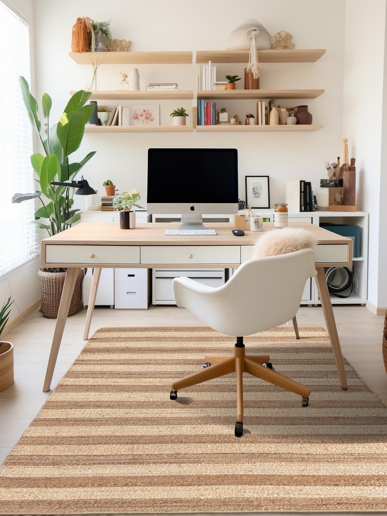 Natural Ivory 4' 1 x 6' 1 Braided Jute Rectangle Area Rug 100% Jute Hand Braided Natural Eco-Friendly Boho Style Carpet for Living Rooms Dining Office Space Dorms for Sale at Rug Engine