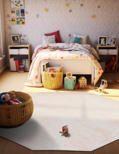 Carnation Pink 7' 1 x 7' 1 Eos Octagon Area Rug 100% Polypropylene Stain Resistant Carpet With Cotton Backing Marbled Design for Living, Dining Room, Office for Sale at Rug Engine