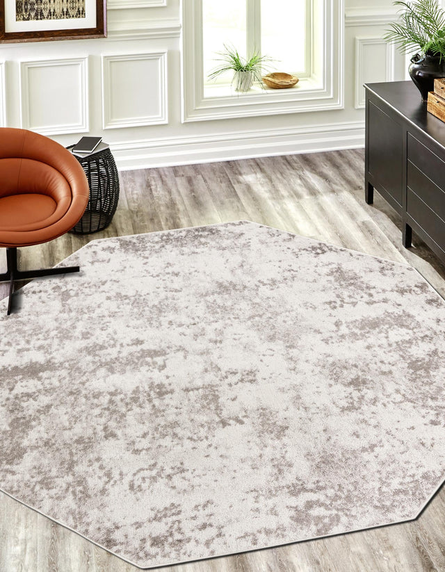 Stone Gray 7' 1 x 7' 1 Eos Octagon Area Rug 100% Polypropylene Stain Resistant Carpet With Cotton Backing Marbled Design for Living, Dining Room, Office for Sale at Rug Engine