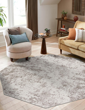 Stone Gray 7' 1 x 7' 1 Eos Octagon Area Rug 100% Polypropylene Stain Resistant Carpet With Cotton Backing Marbled Design for Living, Dining Room, Office for Sale at Rug Engine