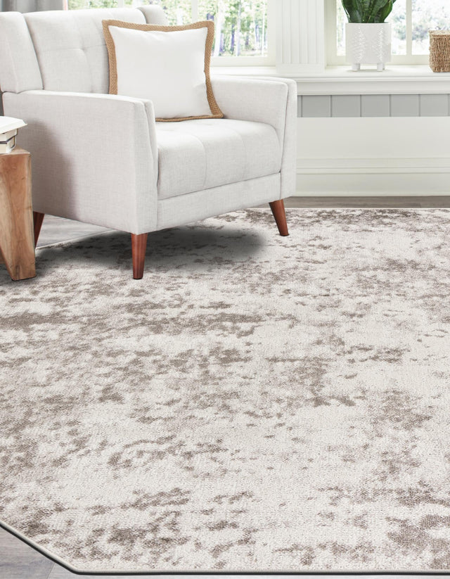 Stone Gray 7' 1 x 7' 1 Eos Octagon Area Rug 100% Polypropylene Stain Resistant Carpet With Cotton Backing Marbled Design for Living, Dining Room, Office for Sale at Rug Engine