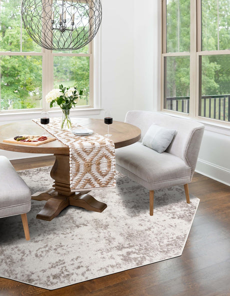Stone Gray 7' 1 x 7' 1 Eos Octagon Area Rug 100% Polypropylene Stain Resistant Carpet With Cotton Backing Marbled Design for Living, Dining Room, Office for Sale at Rug Engine
