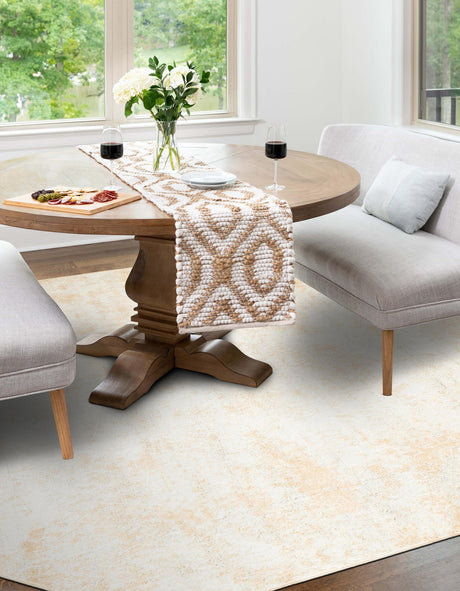 Sand 7' 1 x 7' 1 Eos Octagon Area Rug 100% Polypropylene Stain Resistant Carpet With Cotton Backing Marbled Design for Living, Dining Room, Office for Sale at Rug Engine
