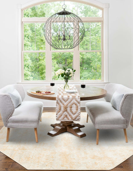 Sand 7' 1 x 7' 1 Eos Octagon Area Rug 100% Polypropylene Stain Resistant Carpet With Cotton Backing Marbled Design for Living, Dining Room, Office for Sale at Rug Engine