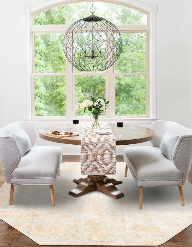 Sand 7' 1 x 7' 1 Eos Octagon Area Rug 100% Polypropylene Stain Resistant Carpet With Cotton Backing Marbled Design for Living, Dining Room, Office for Sale at Rug Engine