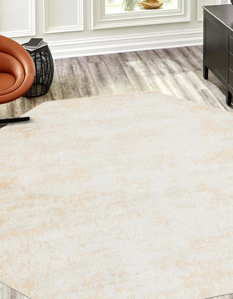 Sand 7' 1 x 7' 1 Eos Octagon Area Rug 100% Polypropylene Stain Resistant Carpet With Cotton Backing Marbled Design for Living, Dining Room, Office for Sale at Rug Engine