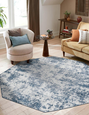 Vintage Blue 7' 1 x 7' 1 Eos Octagon Area Rug 100% Polypropylene Stain Resistant Carpet With Cotton Backing Marbled Design for Living, Dining Room, Office for Sale at Rug Engine