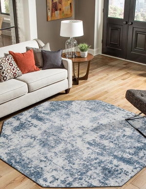 Vintage Blue 7' 1 x 7' 1 Eos Octagon Area Rug 100% Polypropylene Stain Resistant Carpet With Cotton Backing Marbled Design for Living, Dining Room, Office for Sale at Rug Engine