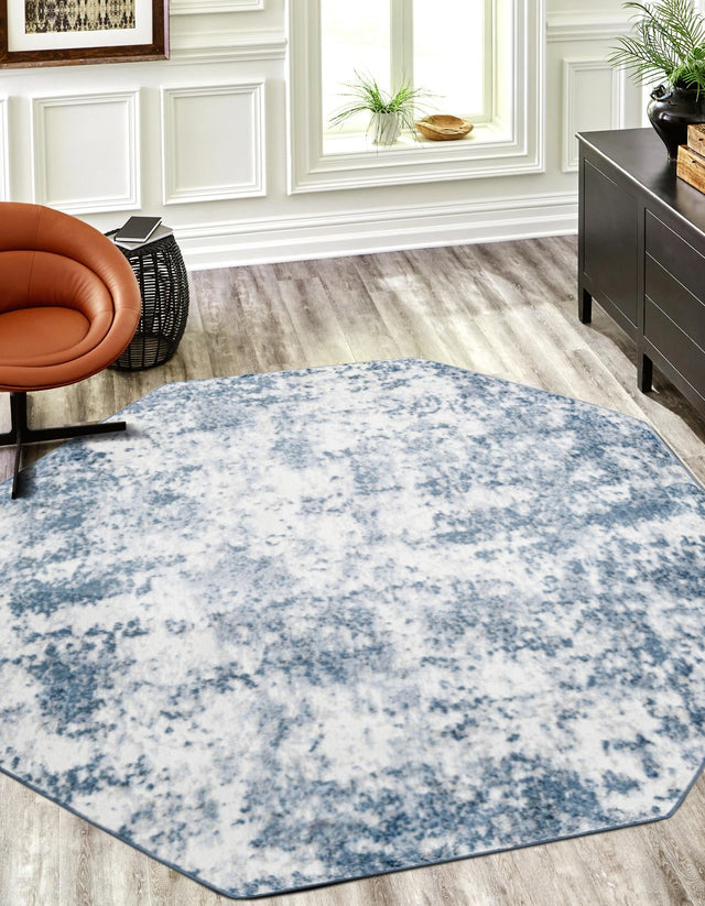Vintage Blue 7' 1 x 7' 1 Eos Octagon Area Rug 100% Polypropylene Stain Resistant Carpet With Cotton Backing Marbled Design for Living, Dining Room, Office for Sale at Rug Engine