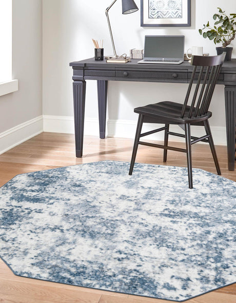 Vintage Blue 7' 1 x 7' 1 Eos Octagon Area Rug 100% Polypropylene Stain Resistant Carpet With Cotton Backing Marbled Design for Living, Dining Room, Office for Sale at Rug Engine