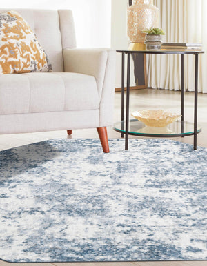 Vintage Blue 7' 1 x 7' 1 Eos Octagon Area Rug 100% Polypropylene Stain Resistant Carpet With Cotton Backing Marbled Design for Living, Dining Room, Office for Sale at Rug Engine