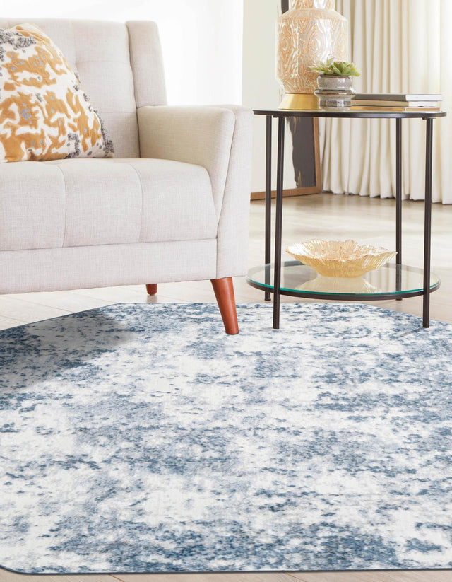 Vintage Blue 7' 1 x 7' 1 Eos Octagon Area Rug 100% Polypropylene Stain Resistant Carpet With Cotton Backing Marbled Design for Living, Dining Room, Office for Sale at Rug Engine