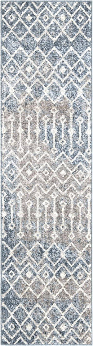 Vintage Blue 2' 7 x 10' Bohemian Trellis Runner Area Rug 100% Polypropylene With Cotton Backing Geometric Modern Boho Decor Carpet for Living Rooms Office Dining Kitchen Interior Design for Sale at Rug Engine