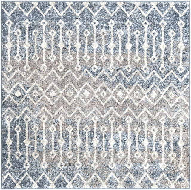 Vintage Blue 5' 3 x 5' 3 Bohemian Trellis Square Area Rug 100% Polypropylene With Cotton Backing Geometric Modern Boho Decor Carpet for Living Rooms Office Dining Kitchen Interior Design for Sale at Rug Engine