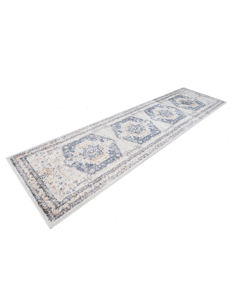 Cream 2' 7 x 10' Oxford Runner Area Rug Traditional Design 100% Polypropylene Carpet for Living Room, Bedrooms, Dining, Office for Sale at Rug Engine
