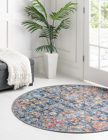 Washable Multicolor 7' 7 x 7' 7 Timeless Round Area Rug Easy to Clean Stain Resistant & Durable Traditional Classic Vintage Design Carpet for Sale at Rug Engine