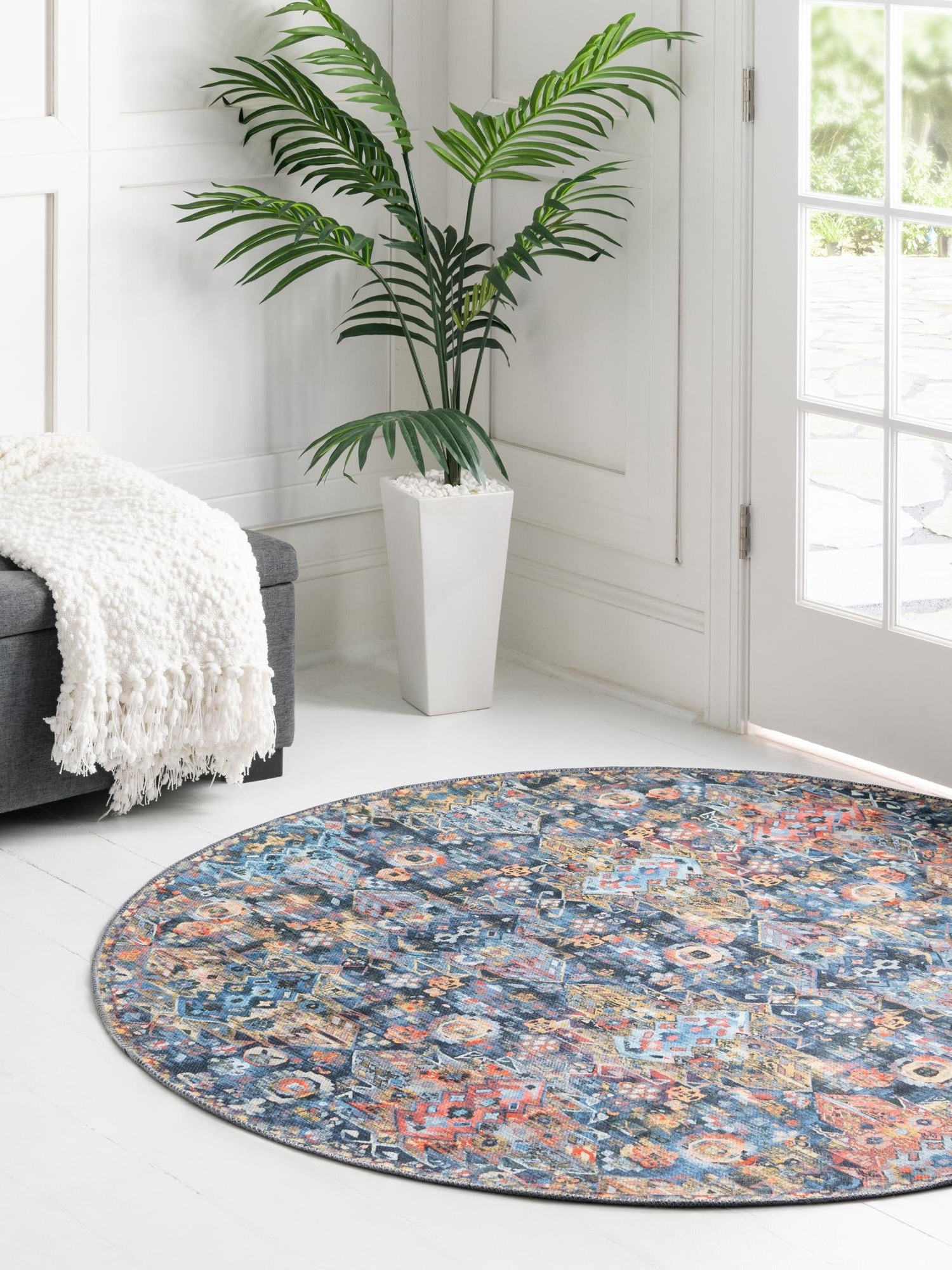 Washable Multicolor 3' 6 x 3' 6 Timeless Round Area Rug Easy to Clean Stain Resistant & Durable Traditional Classic Vintage Design Carpet for Sale at Rug Engine
